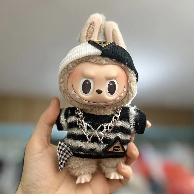 17Cm Cute Mini Labubu Clothes Plush Hoodie Idol Dolls Jumpsuit Clothing Fans Overalls No Doll Accessories for Korea Kpop Exo