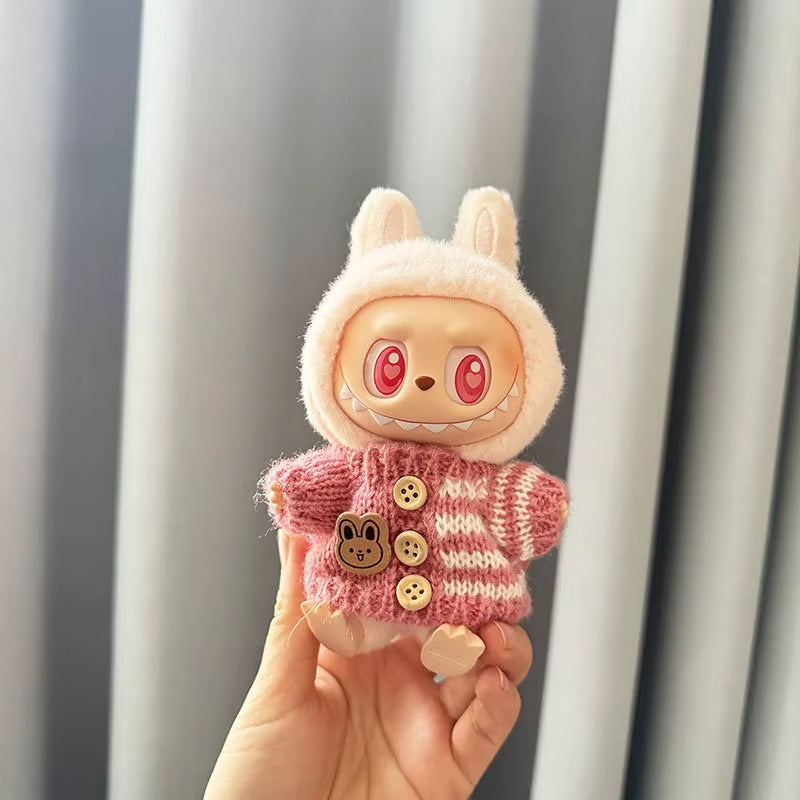 For 17 Cm Labubu Clothes Pendant Labubu Sitting Party Bear Label Scarf Hat Dolls Accessories Labubu Outfit