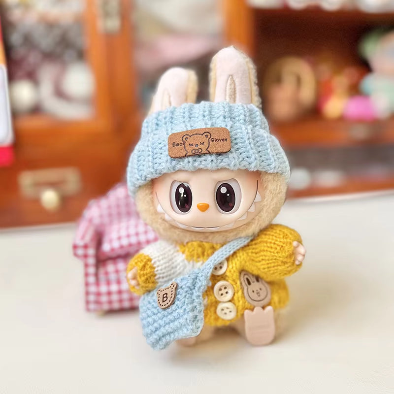 For 17 Cm Labubu Clothes Pendant Labubu Sitting Party Bear Label Scarf Hat Dolls Accessories Labubu Outfit