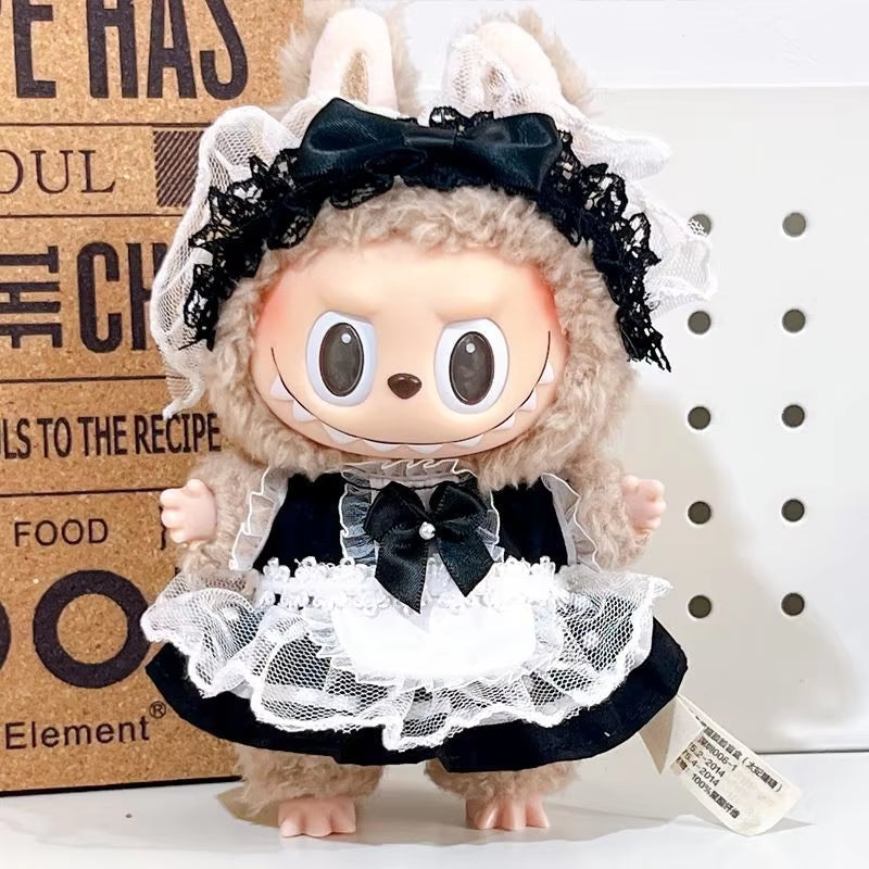 17Cm Cute Mini Plush Doll'S Clothes Outfit Accessories for Korea Kpop Exo Labubu Idol Dolls Maid Suit Clothing DIY Kids Gift