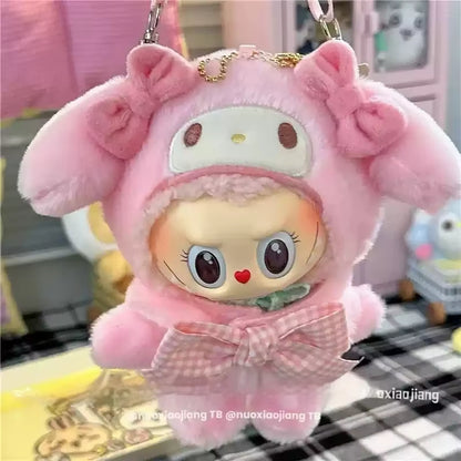 New Hot Labubu Jumpsuit Kuromi Hello Kitty Clothes Crossbody Bag Monsters Vinyl Labubu Outfit Cotton Doll Dress Hat Accessories