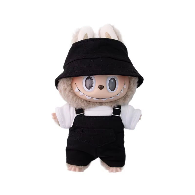 For 17Cm LABUBU Hat Sit Party Macaron Outfit Candy Color Doll Bucket Hat Cute Doll Accessories Kids Girls Toys