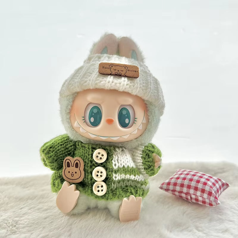 For 17 Cm Labubu Clothes Pendant Labubu Sitting Party Bear Label Scarf Hat Dolls Accessories Labubu Outfit