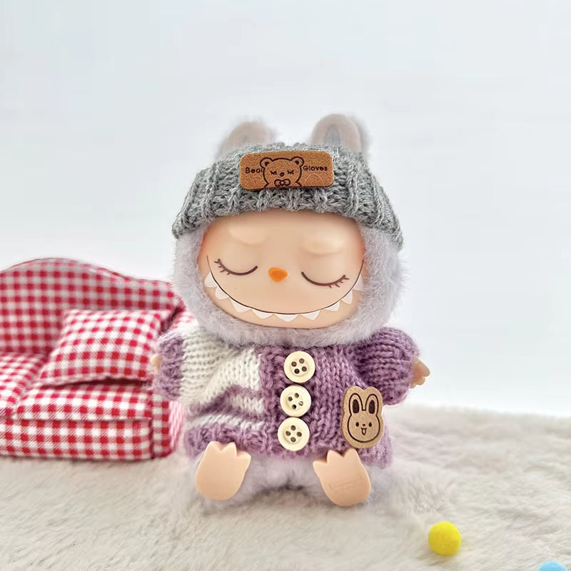 For 17 Cm Labubu Clothes Pendant Labubu Sitting Party Bear Label Scarf Hat Dolls Accessories Labubu Outfit