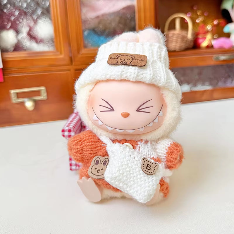 For 17 Cm Labubu Clothes Pendant Labubu Sitting Party Bear Label Scarf Hat Dolls Accessories Labubu Outfit