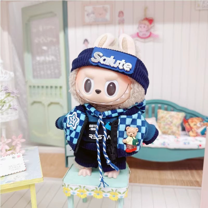 1PC 17Cm Labubu Clothes Cute Mini Plush Doll'S Outfit Accessories Jumpsuit Hooded Sweater Poncho for Labubu Dolls Fans Gift