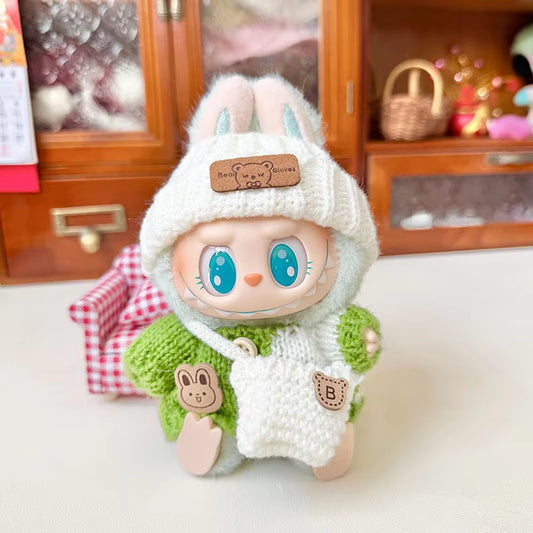 For 17 Cm Labubu Clothes Pendant Labubu Sitting Party Bear Label Scarf Hat Dolls Accessories Labubu Outfit