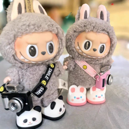 For 17Cm Mini Cute Labubu Macaron Vinyl Doll Cartoon Rubber Slippers Shark Lion Dance Style Labubu Accessories Ropa Labubu