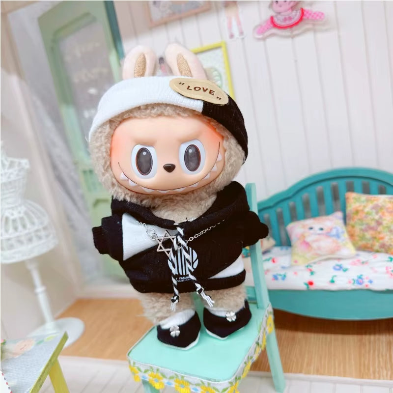 1PC 17Cm Labubu Clothes Cute Mini Plush Doll'S Outfit Accessories Jumpsuit Hooded Sweater Poncho for Labubu Dolls Fans Gift