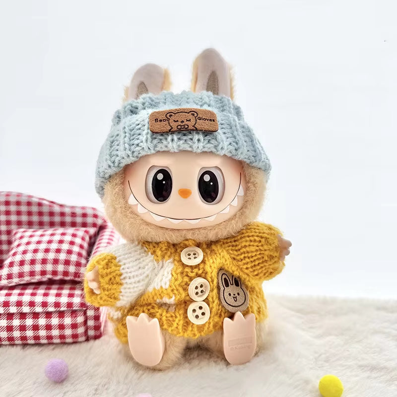 For 17 Cm Labubu Clothes Pendant Labubu Sitting Party Bear Label Scarf Hat Dolls Accessories Labubu Outfit