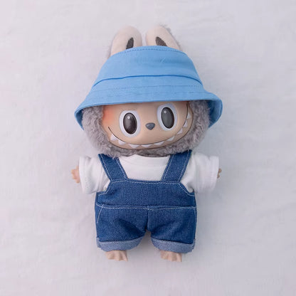 For 17Cm LABUBU Hat Sit Party Macaron Outfit Candy Color Doll Bucket Hat Cute Doll Accessories Kids Girls Toys