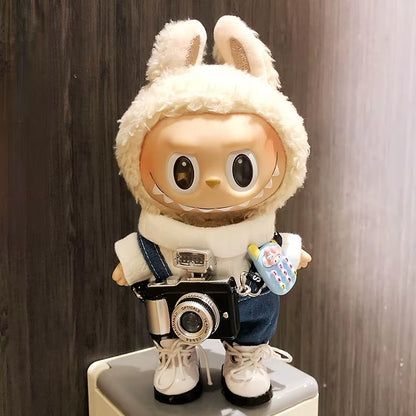 17Cm Fashion Mini Labubu Clothes Camera Plush Hoodie Idol Dolls Jumpsuit Clothing Fans Overalls Accessories for Korea Kpop Exo