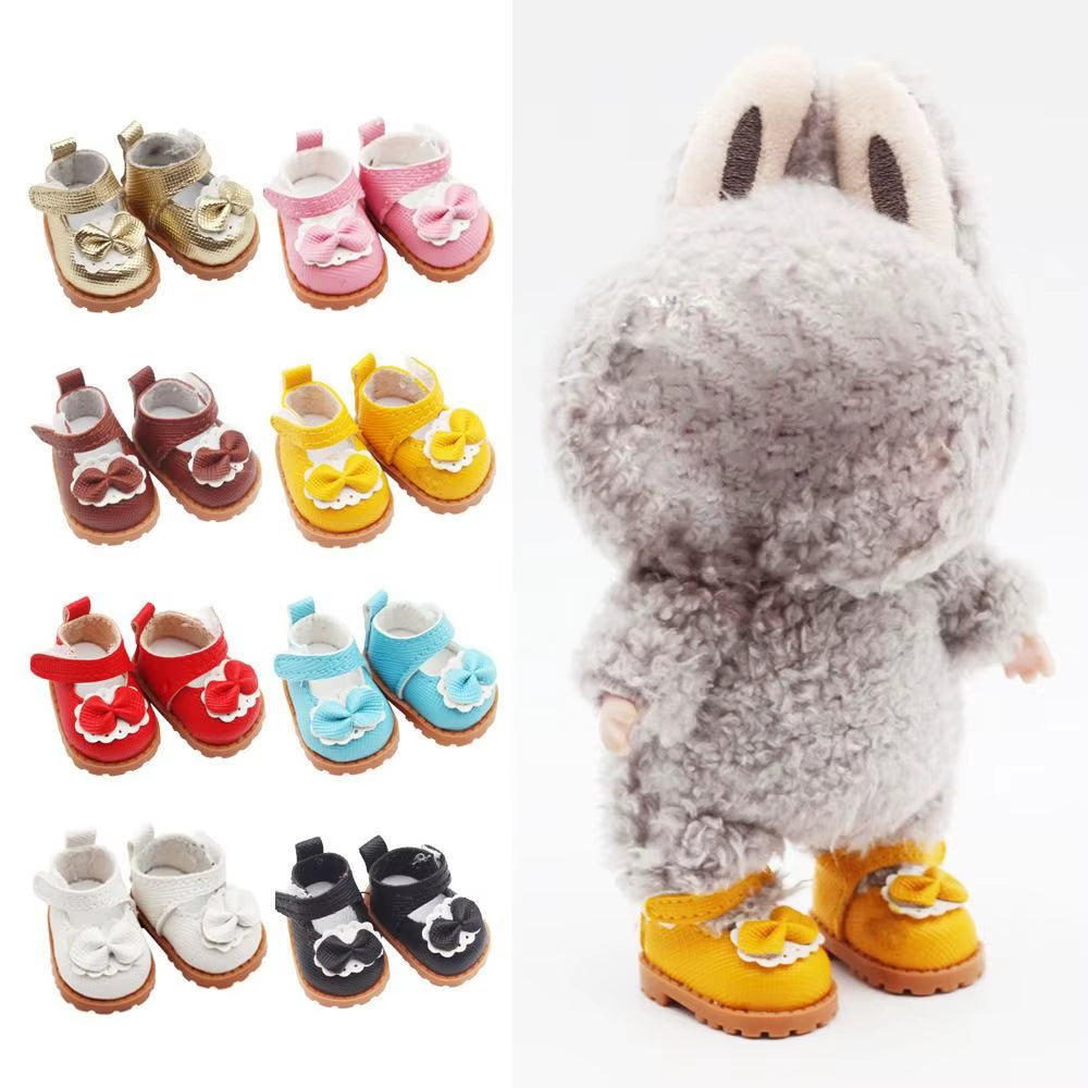 Doll Leather Shoes Labubu Bow Shoes for 17Cm Labubu 10Cm EXO /Cotton Doll Finger Shoes