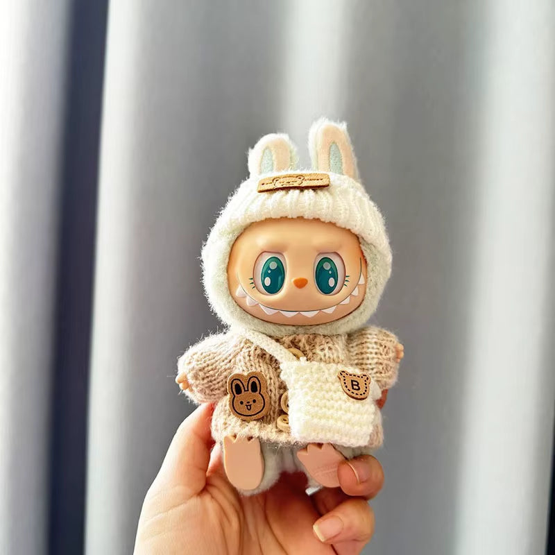 For 17 Cm Labubu Clothes Pendant Labubu Sitting Party Bear Label Scarf Hat Dolls Accessories Labubu Outfit