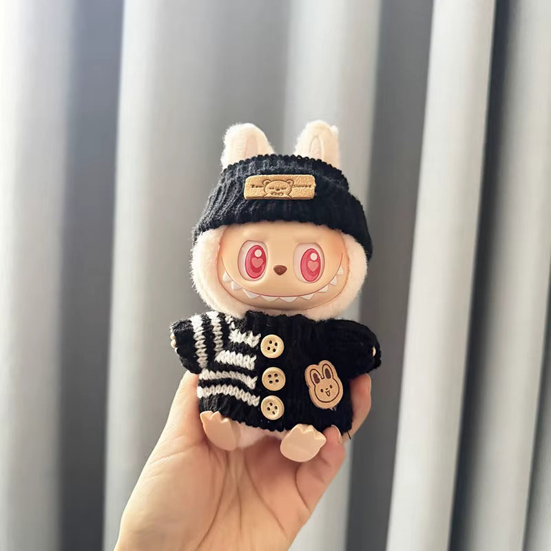 For 17 Cm Labubu Clothes Pendant Labubu Sitting Party Bear Label Scarf Hat Dolls Accessories Labubu Outfit