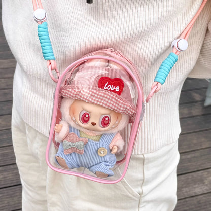 Labubu Protect Case Labubu Sitting Party 15Cm Cotton Doll Shoulder Pain Bag PVC Storage Bag Labubu Walk Bag Dustproof