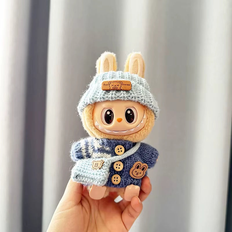 For 17 Cm Labubu Clothes Pendant Labubu Sitting Party Bear Label Scarf Hat Dolls Accessories Labubu Outfit