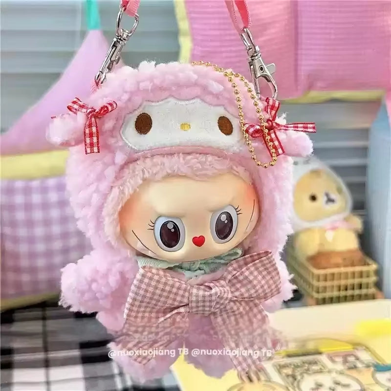 New Hot Labubu Jumpsuit Kuromi Hello Kitty Clothes Crossbody Bag Monsters Vinyl Labubu Outfit Cotton Doll Dress Hat Accessories