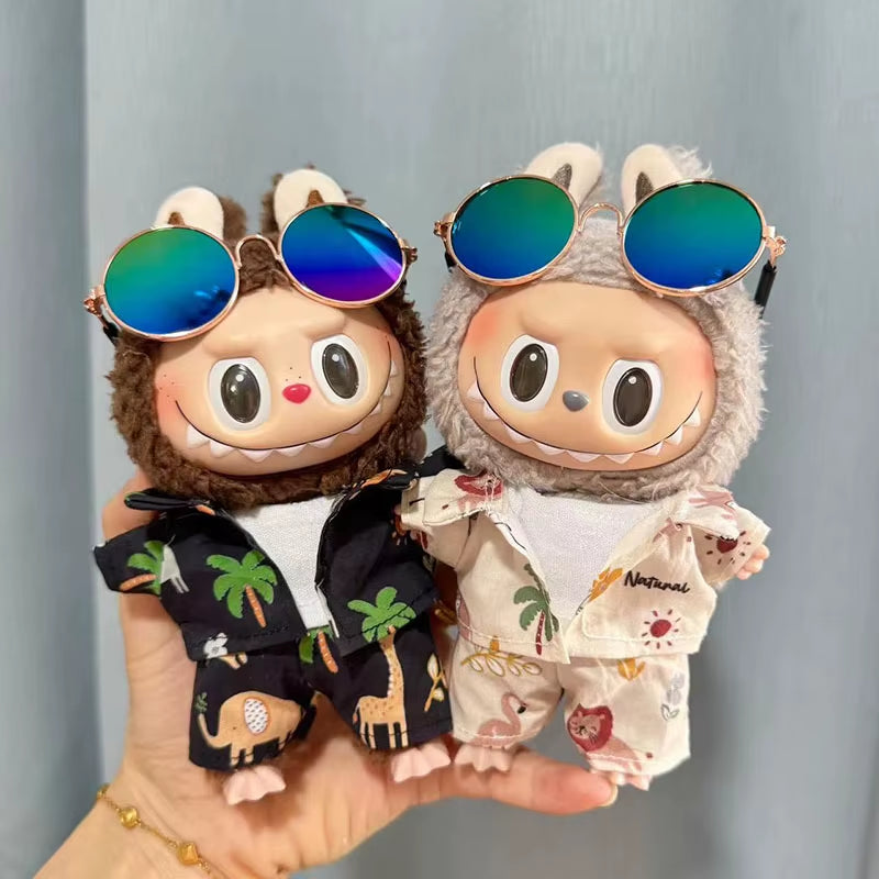 17Cm Cute Baby Clothes Accessories for Korea Kpop Exo Labubu Idol Dolls Clothing Doll Clothes Sunglasses Coconut Palm Beach Suit