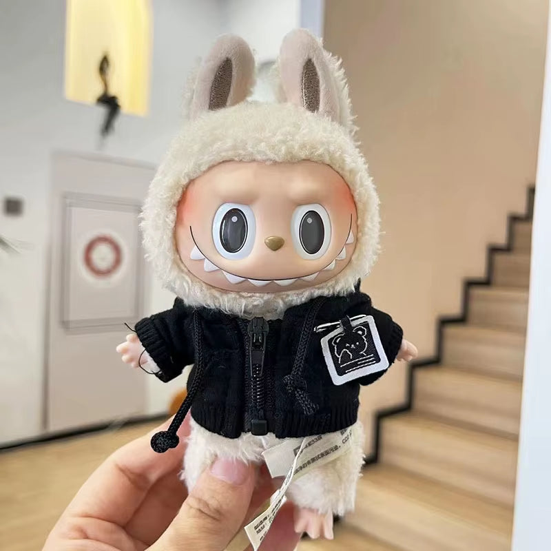 17Cm Labubu Clothes Cool Mini Plush Hoodie Idol Dolls Jumpsuit Fashion Clothing for Korea Kpop Exo Fans Overalls Accessories