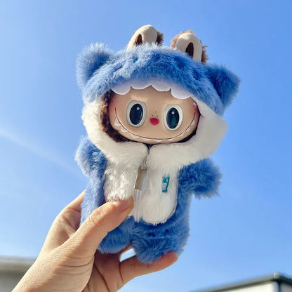 17Cm Labubu Cute Plush Doll'S Clothes Blue Shark Outfit Accessories Clothing Diy Kid Gift Jumpsuit Hoodie Clothes Fans Gift