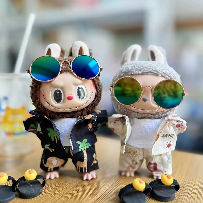 17Cm Cute Baby Clothes Accessories for Korea Kpop Exo Labubu Idol Dolls Clothing Doll Clothes Sunglasses Coconut Palm Beach Suit