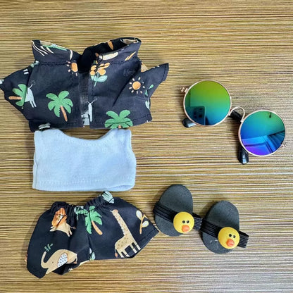 17Cm Cute Baby Clothes Accessories for Korea Kpop Exo Labubu Idol Dolls Clothing Doll Clothes Sunglasses Coconut Palm Beach Suit