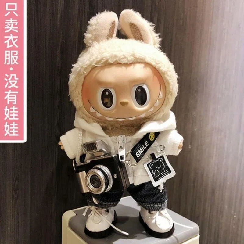 17Cm Cute Mini Labubu Clothes Plush Hoodie Idol Dolls Jumpsuit Clothing Fans Overalls No Doll Accessories for Korea Kpop Exo