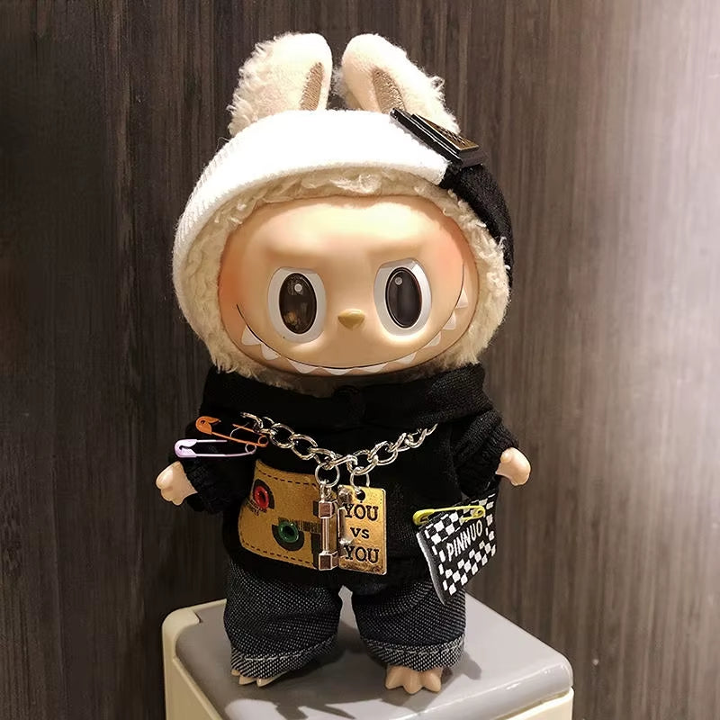 17Cm Labubu Clothes Cool Mini Plush Hoodie Idol Dolls Jumpsuit Fashion Clothing for Korea Kpop Exo Fans Overalls Accessories