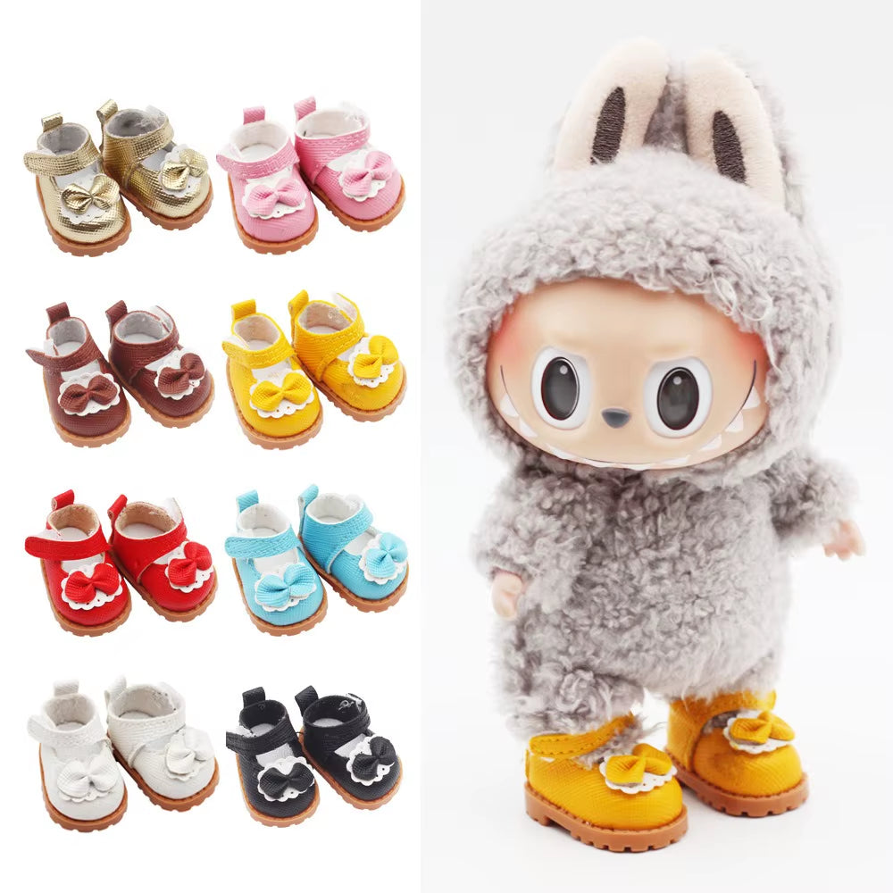 Doll Leather Shoes Labubu Bow Shoes for 17Cm Labubu 10Cm EXO /Cotton Doll Finger Shoes