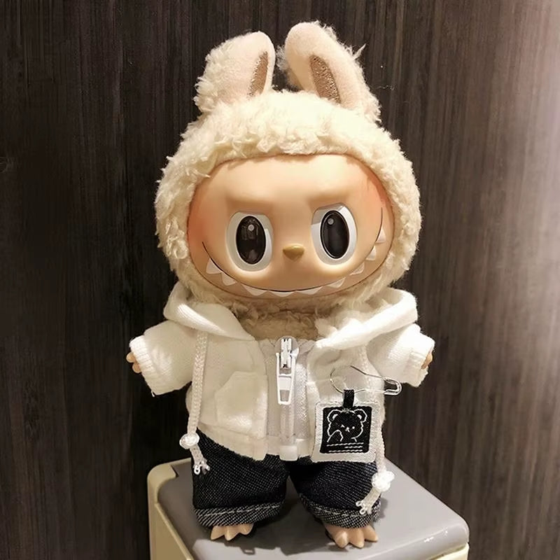 17Cm Labubu Clothes Cool Mini Plush Hoodie Idol Dolls Jumpsuit Fashion Clothing for Korea Kpop Exo Fans Overalls Accessories