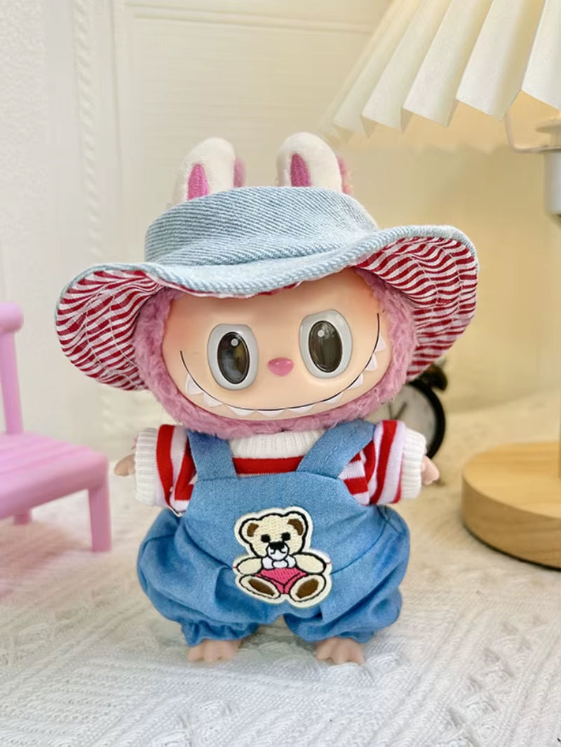 15Cm/17Cm Labubu I II Dolls Clothes Cute Striped Red Navy Bear Sitting Party Accessories Clothing Plush Doll'S Clothes