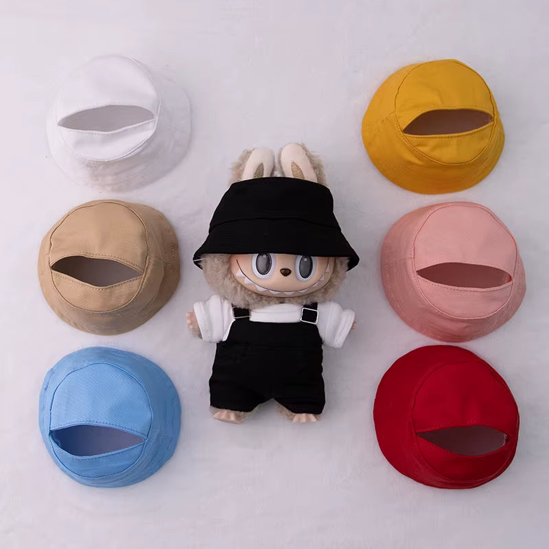 For 17Cm LABUBU Hat Sit Party Macaron Outfit Candy Color Doll Bucket Hat Cute Doll Accessories Kids Girls Toys