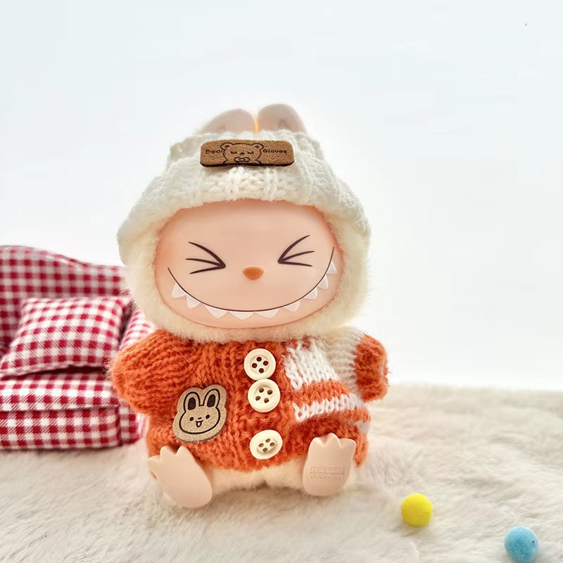 For 17 Cm Labubu Clothes Pendant Labubu Sitting Party Bear Label Scarf Hat Dolls Accessories Labubu Outfit