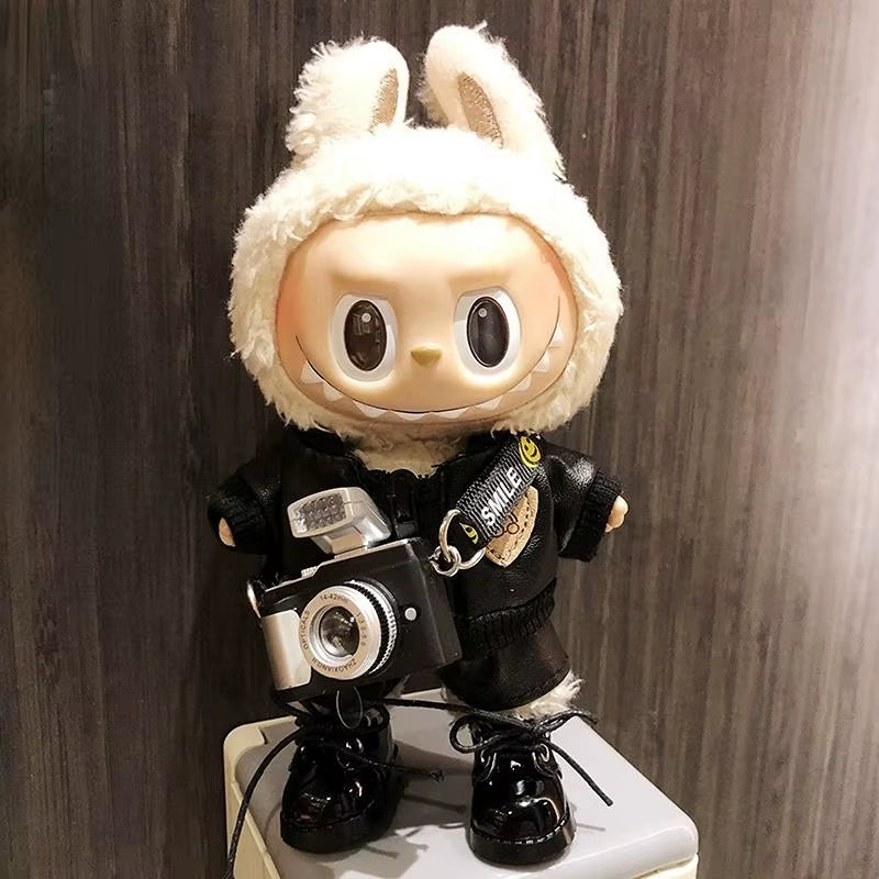 17Cm Fashion Mini Labubu Clothes Camera Plush Hoodie Idol Dolls Jumpsuit Clothing Fans Overalls Accessories for Korea Kpop Exo