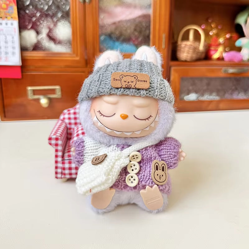 For 17 Cm Labubu Clothes Pendant Labubu Sitting Party Bear Label Scarf Hat Dolls Accessories Labubu Outfit