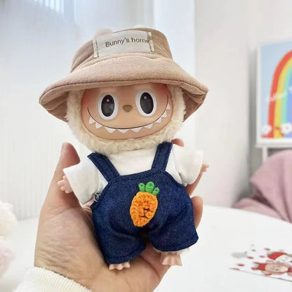 17Cm Cute Mini Labubu Clothes Plush Hoodie Idol Dolls Jumpsuit Clothing Fans Overalls No Doll Accessories for Korea Kpop Exo