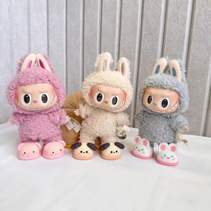 For 17Cm Mini Cute Labubu Macaron Vinyl Doll Cartoon Rubber Slippers Shark Lion Dance Style Labubu Accessories Ropa Labubu