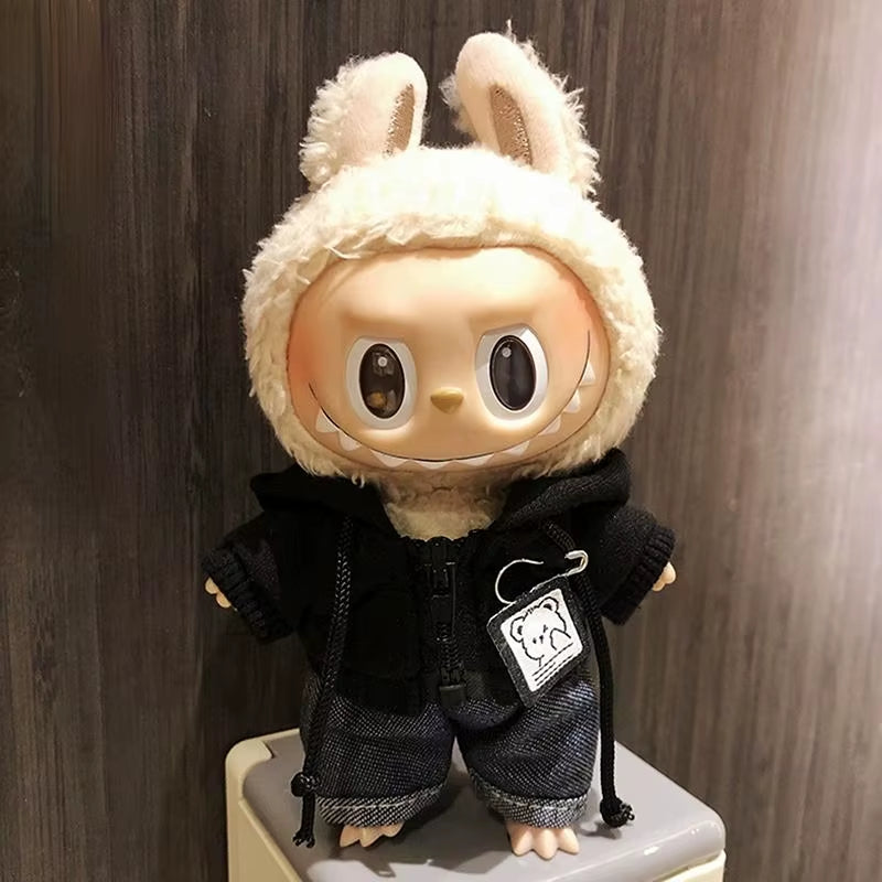 17Cm Labubu Clothes Cool Mini Plush Hoodie Idol Dolls Jumpsuit Fashion Clothing for Korea Kpop Exo Fans Overalls Accessories