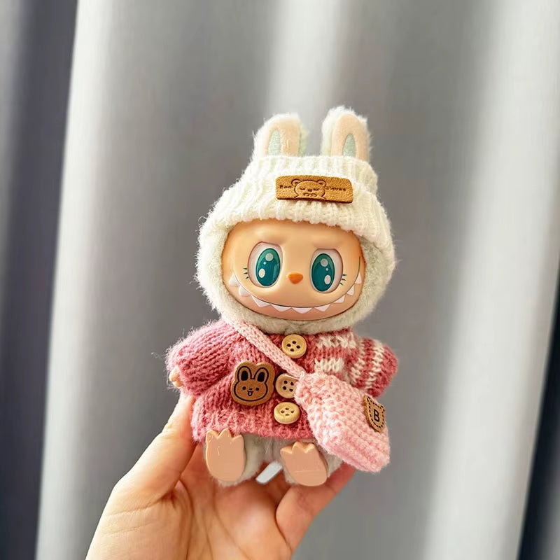 For 17 Cm Labubu Clothes Pendant Labubu Sitting Party Bear Label Scarf Hat Dolls Accessories Labubu Outfit