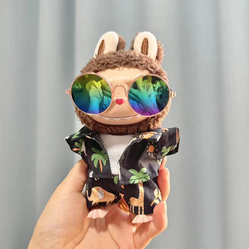 17Cm Cute Baby Clothes Accessories for Korea Kpop Exo Labubu Idol Dolls Clothing Doll Clothes Sunglasses Coconut Palm Beach Suit