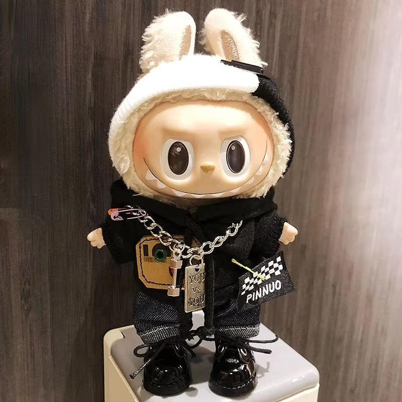 17Cm Cute Mini Labubu Clothes Plush Hoodie Idol Dolls Jumpsuit Clothing Fans Overalls No Doll Accessories for Korea Kpop Exo