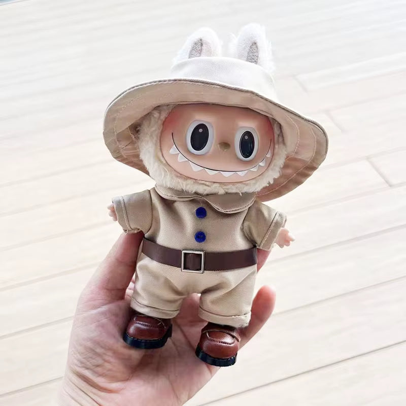 17Cm Cute Mini Plush Doll'S Clothes No Doll Outfit Accessories for Korea Kpop Exo Labubu Idol Dolls Camouflage Jumpsuit Clothing