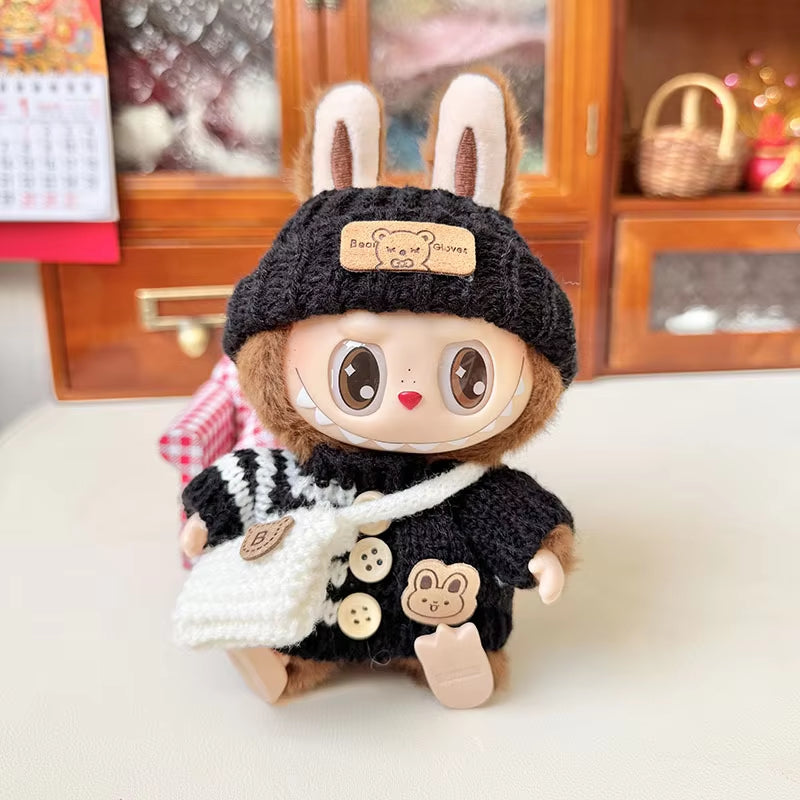 For 17 Cm Labubu Clothes Pendant Labubu Sitting Party Bear Label Scarf Hat Dolls Accessories Labubu Outfit